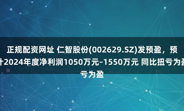 正规配资网址 仁智股份(002629.SZ)发预盈，预计2024年度净利润1050万元–1550万元 同比扭亏为盈